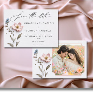 Reserva La Fecha Foto de Boda de flores silvestres pastel a presión