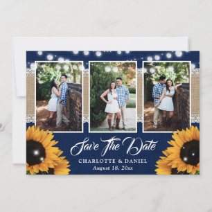 Reserva La Fecha Foto de boda de girasol de arpillera de encaje azu