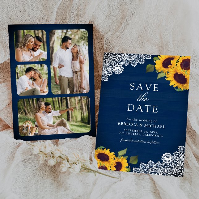 Reserva La Fecha Foto de Boda de Girasol de Encaje de Madera Azul M (Subido por el creador)