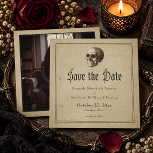 Reserva La Fecha Foto de boda de Halloween con esqueleto gótico vin