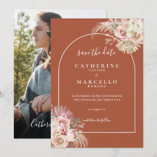 Reserva La Fecha Foto de boda de hierba de Pampas de terracota