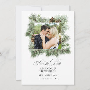 Reserva La Fecha Foto de boda de Navidad Elegantes Pinos de Inviern