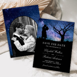 Reserva La Fecha Foto de boda de pareja romántica de la galaxia azu