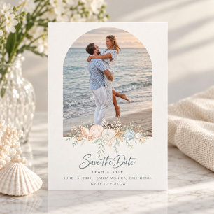 Reserva La Fecha Foto de boda de playa con conchas elegantes