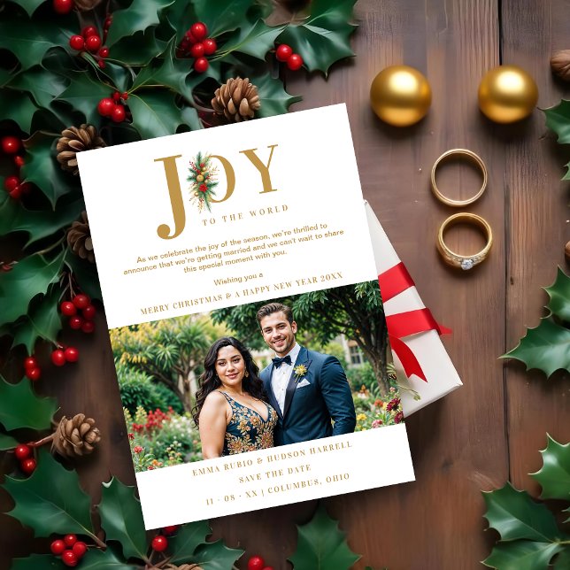 Reserva La Fecha Foto de Boda de Poinsettias Garland refinada y Mod (Refined & Chic Poinsettias Garland Wedding Photo Save The Date,)
