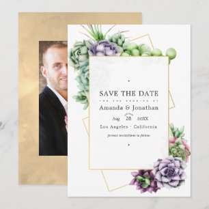 Reserva La Fecha Foto de boda de suculentas geométricas