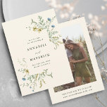 Reserva La Fecha Foto de Boda del Boho del Flor de Marfil Delicado<br><div class="desc">Esta elegante boda, salvo la tarjeta de fecha, incluye acuarelas pintadas a mano con flores silvestres de color amarillo mantequilla, verde sabio, verde polvoriento y azul claro con una foto y más información en la parte posterior. Para una personalización más avanzada de este diseño, haga clic en el BOTÓN HERRAMIENTA...</div>