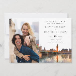 Reserva La Fecha Foto de boda en acuarela del horizonte de Londres