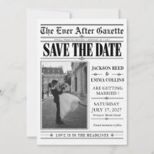 Foto de boda en blanco y negro en periódico