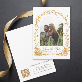 Reserva La Fecha Foto de boda en el jardín del arco botánico ámbar