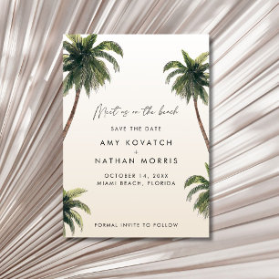 Reserva La Fecha Foto de Boda en la Playa con Palmeras Tropicales