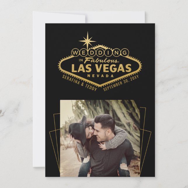 Reserva La Fecha Foto de boda en Las Vegas de oro negro (Anverso)