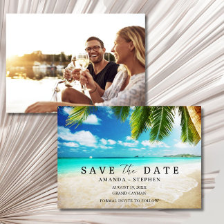 Reserva La Fecha Foto de boda en playa de destino tropical