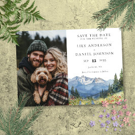 Reserva La Fecha Foto de boda floral de montaña en acuarela