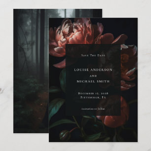 Reserva La Fecha Foto de Boda floral de peones negros románticos os