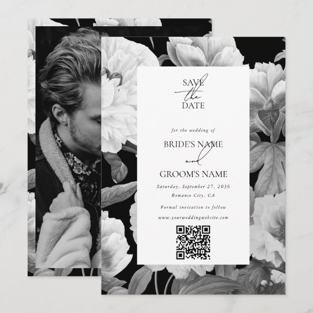 Reserva La Fecha Foto de Boda floral de personas negras y blancas (Anverso / Reverso)