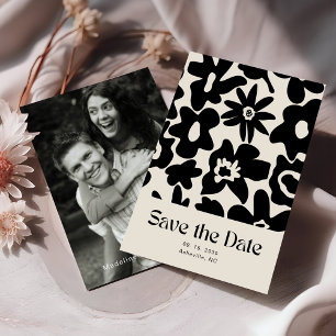 Reserva La Fecha Foto de Boda Floral de Retro Groovy Save the Date