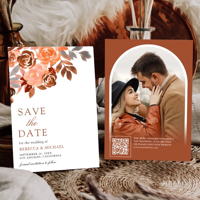 Reserva La Fecha Foto de Boda floral de Terracotta Rústica (Subido por el creador)
