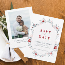 Foto De Boda Floral Rojo Y Azul Guardar La Fecha