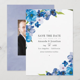 Reserva La Fecha Foto de boda floral tonos de azul