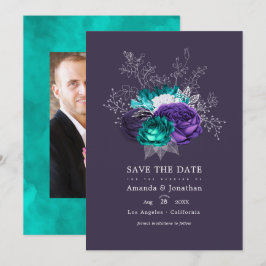 Reserva La Fecha Foto de boda floral violeta rústica y turquesa