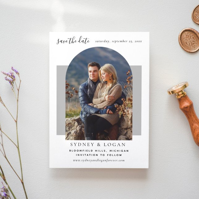 Reserva La Fecha Foto de Boda gris de arco moderno (Subido por el creador)