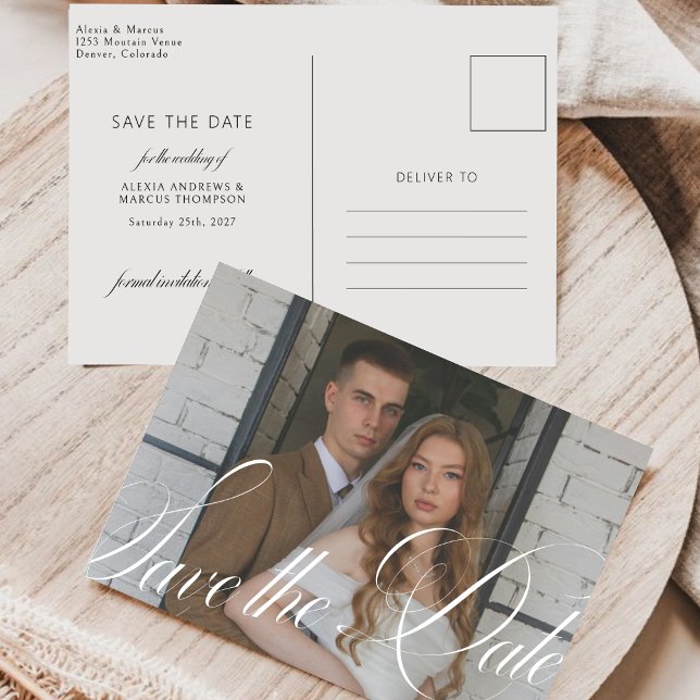 Reserva La Fecha Foto de boda horizontal elegante con caligrafía (Subido por el creador)