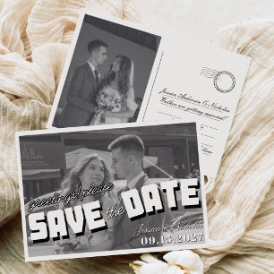 Reserva La Fecha Foto de boda horizontal vintage retro blanco y neg