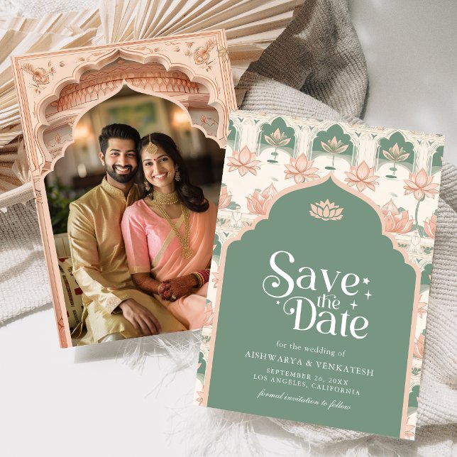 Reserva La Fecha Foto de boda india de loto verde menta rosa (Subido por el creador)