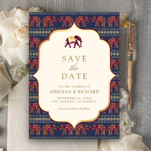 Reserva La Fecha Foto de Boda India Elefante Dorado Burgundy Marina