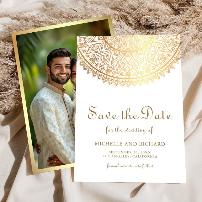 Reserva La Fecha Foto de boda india Mandala de oro blanco (Subido por el creador)