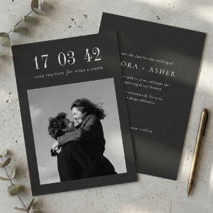 Reserva La Fecha Foto de boda minimalista de carbón negro moderno