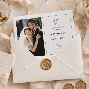 Reserva La Fecha Foto de boda moderna formal Monograma inicial