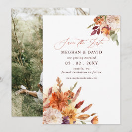 Reserva La Fecha Foto de boda otoñal de terracota floral botánica
