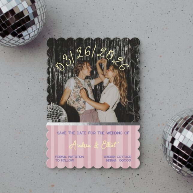 Reserva La Fecha Foto de boda retro disco primavera rosa polvorient (Subido por el creador)