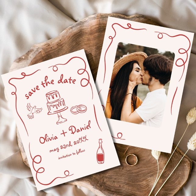 Reserva La Fecha Foto de Boda Roja Dibujada con Capricho (Subido por el creador)