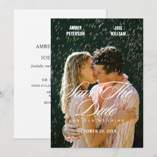 Reserva La Fecha Foto de boda romántica minimalista bajo la lluvia