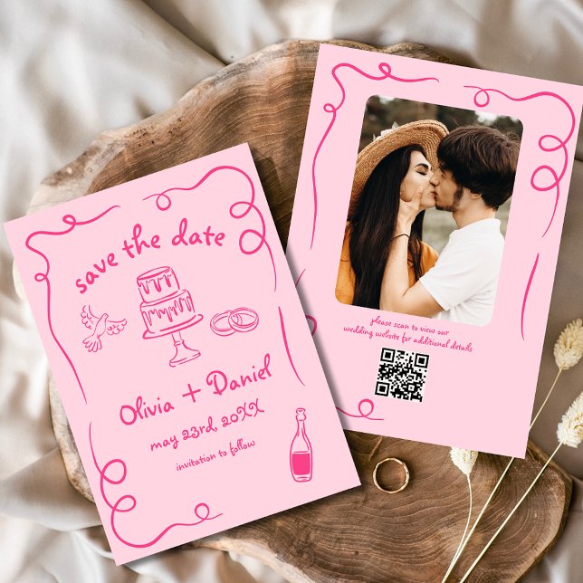 Reserva La Fecha Foto de Boda Rosa Fucsia Dibujada a Mano con Capri (Subido por el creador)