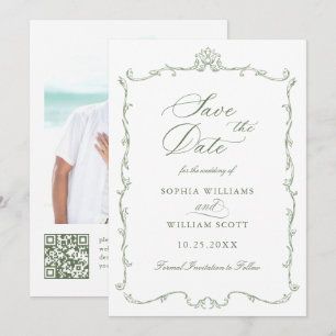 Reserva La Fecha Foto de Boda verde de la franja floral de la ornat