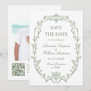 Reserva La Fecha Foto de Boda verde de la franja floral de la ornat