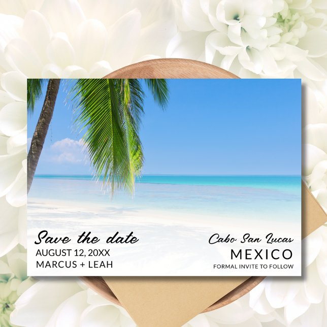 Reserva La Fecha Foto de bodas en playa de destino de México (Mexico Destination Beach Wedding Photo Save The Date)