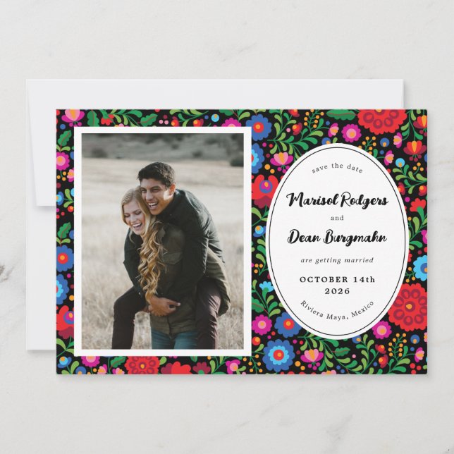 Reserva La Fecha Foto de Bordado Mexicano Save the Date (Anverso)