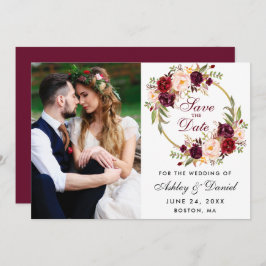 Reserva La Fecha Foto De Burgundy Floral Wreath Save The Date