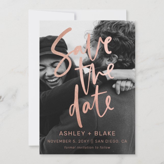 Reserva La Fecha Foto de caligrafía manuscrita simple de oro Rosa (Anverso)