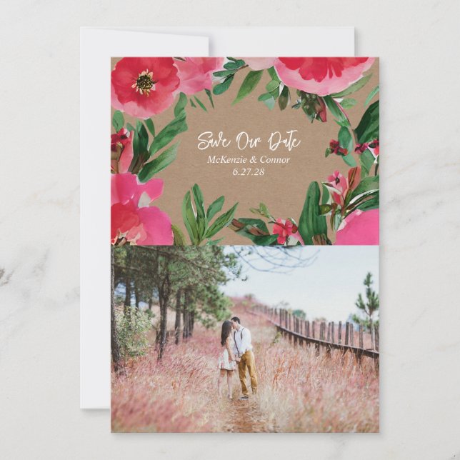Reserva La Fecha Foto de Cardstock Boda anémico rosa acuarela (Anverso)