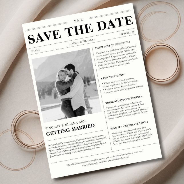 Reserva La Fecha Foto de casamiento de invierno de un periódico clá (Subido por el creador)