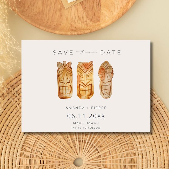 Reserva La Fecha Foto de casamiento en la playa de la isla Hawaii (Hawaii Island Beach Wedding Photo Save The Date)