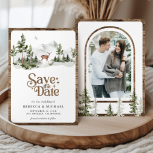 Reserva La Fecha Foto de ciervo en el bosque de montaña para boda