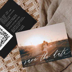 Reserva La Fecha Foto de código QR Moderno en blanco y negro Guarda