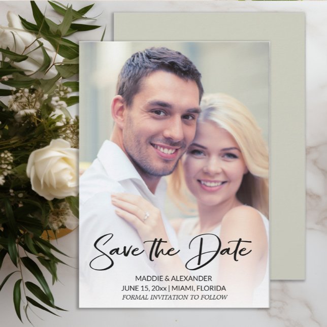 Reserva La Fecha Foto de compromiso manuscrita moderna (Wedding Save the Date photo card)